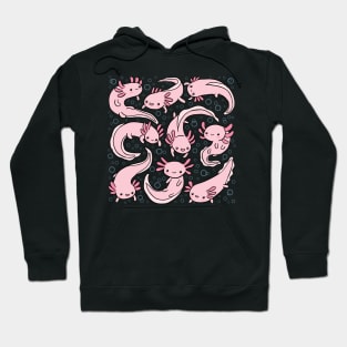 Cute pink axolotls cartoon illustration Hoodie